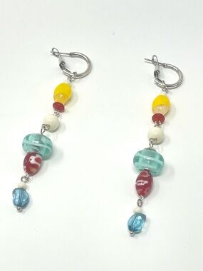 New Free People Carnival Hoops Red Beaded Dangle Earrings